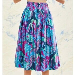 Love the Label Meadow Skirt Olinda Print 100% Cotton Pleated Midi Blue Magenta
